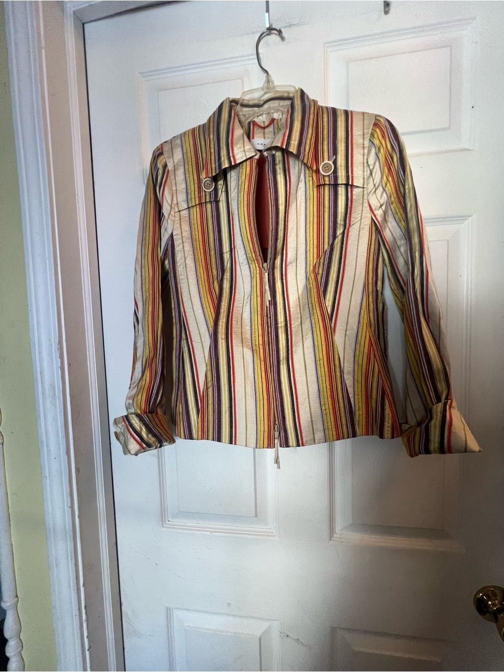 Akris Punto Cream Blazer with Multicolor Vertical Stripes